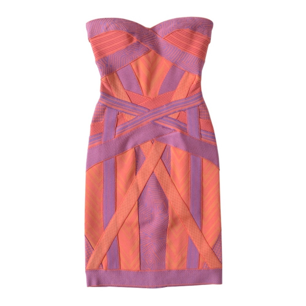 Herve Leger Colorblock Arden B Chevron Pattern Strapless Bandage Dress Medium